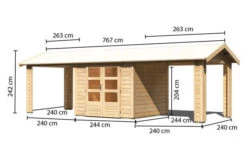 KARIBU Gartenhaus Theres 3, Naturbelassen, Fichtenholz 28mm, 767 X 240 X 242 Cm, Satteldach, 2 Dachausbauelemente -Kettler Verkaufs-Shop 30472 1 05.jpg