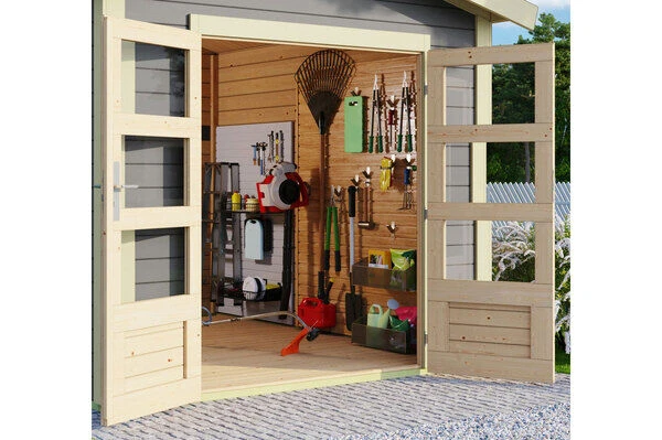 KARIBU Gartenhaus Theres 7, Terragrau, Fichtenholz 28mm, 947 X 304 X 250 Cm, Satteldach, 2 Dachausbauelemente 5 KARIBU Gartenhaus Theres 7, Terragrau, Fichtenholz 28mm, 947 X 304 X 250 Cm, Satteldach, 2 Dachausbauelemente – Bild 3
