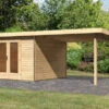 KARIBU Gartenhaus Radeburg 1, Naturbelassen, Fichtenholz 40mm, 664 X 309 X 229,5 Cm, Pultdach, Anbau 3,3m -Kettler Verkaufs-Shop 30474 1 01.jpg