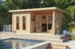 KARIBU Terrassenhaus Radeburg 5, Naturbelassen, Fichtenholz 38mm, 560 X 368 X 254 Cm, Flachdach