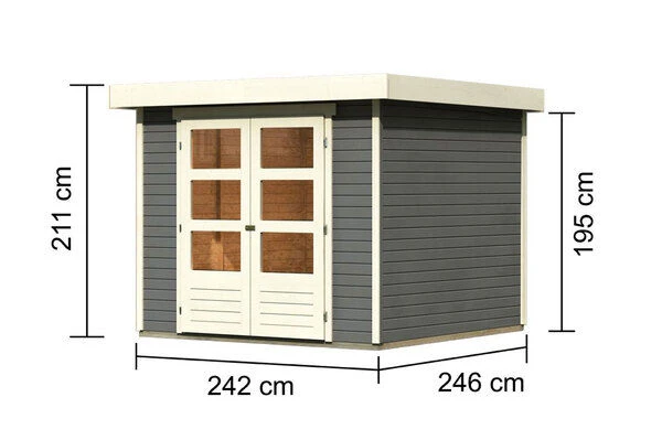 KARIBU Gartenhaus Askola , Terragrau, Fichtenholz 19mm, 266 X 246 X 211 Cm, Flachdach, Doppelflügeltür 7 KARIBU Gartenhaus Askola , Terragrau, Fichtenholz 19mm, 266 X 246 X 211 Cm, Flachdach, Doppelflügeltür – Bild 5