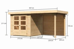 KARIBU Gartenhaus Askola 2, Naturbelassen, Fichtenholz 19mm, 467 X 217 X 211 Cm, Flachdach, Anbau 2,4m Mit Rückwand -Kettler Verkaufs-Shop 30537 1 05.jpg