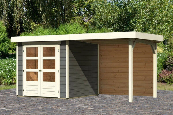 KARIBU Gartenhaus Askola 2, Terragrau, Fichtenholz 19mm, 467 X 217 X 211 Cm, Flachdach, Anbau 2,4m Mit Rückwand 3 KARIBU Gartenhaus Askola 2, Terragrau, Fichtenholz 19mm, 467 X 217 X 211 Cm, Flachdach, Anbau 2,4m Mit Rückwand