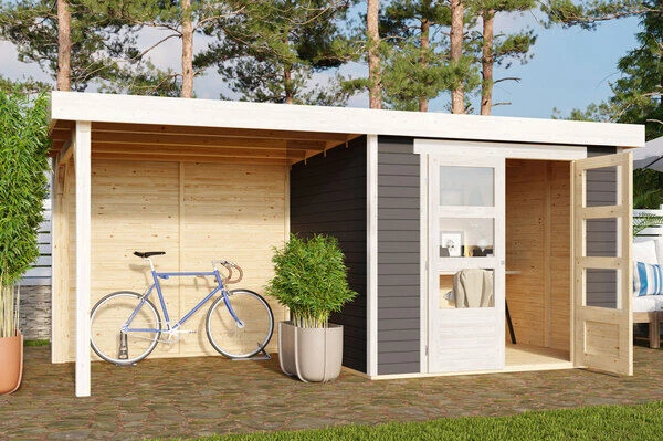KARIBU Gartenhaus Askola 3, Terragrau, Fichtenholz 19mm, 491 X 217 X 211 Cm, Flachdach, Anbau 2,4m Mit Rückwand 3 KARIBU Gartenhaus Askola 3, Terragrau, Fichtenholz 19mm, 491 X 217 X 211 Cm, Flachdach, Anbau 2,4m Mit Rückwand