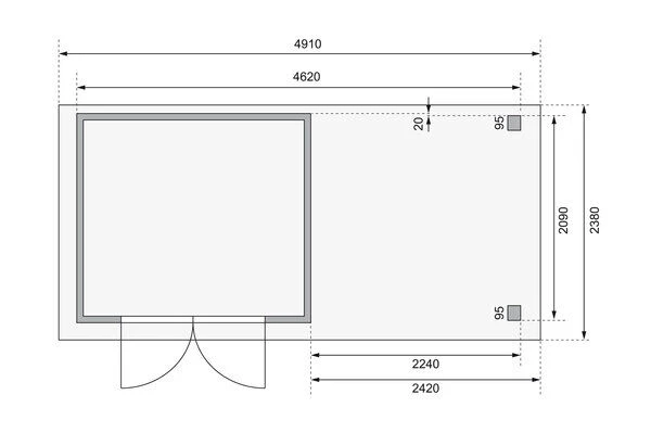 KARIBU Gartenhaus Askola 3, Terragrau, Fichtenholz 19mm, 491 X 217 X 211 Cm, Flachdach, Anbau 2,4m Mit Rückwand 9 KARIBU Gartenhaus Askola 3, Terragrau, Fichtenholz 19mm, 491 X 217 X 211 Cm, Flachdach, Anbau 2,4m Mit Rückwand – Bild 7