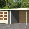 KARIBU Gartenhaus Askola 3,5, Terragrau, Fichtenholz 19mm, 491 X 246 X 211 Cm, Flachdach, Anbau 2,4m Mit Rückwand