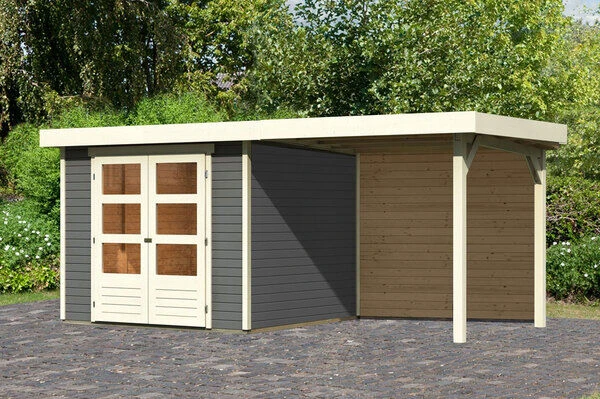 KARIBU Gartenhaus Askola 3,5, Terragrau, Fichtenholz 19mm, 491 X 246 X 211 Cm, Flachdach, Anbau 2,4m Mit Rückwand 3 KARIBU Gartenhaus Askola 3,5, Terragrau, Fichtenholz 19mm, 491 X 246 X 211 Cm, Flachdach, Anbau 2,4m Mit Rückwand