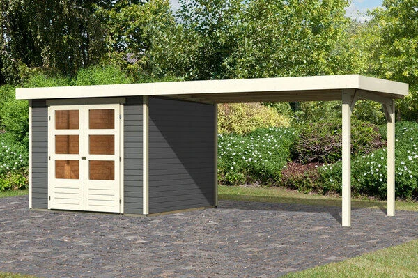 KARIBU Gartenhaus Askola 3,5, Terragrau, Fichtenholz 19mm, 528,5 X 246 X 211 Cm, Flachdach, Seitlicher Anbau 2,8m 3 KARIBU Gartenhaus Askola 3,5, Terragrau, Fichtenholz 19mm, 528,5 X 246 X 211 Cm, Flachdach, Seitlicher Anbau 2,8m