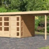 KARIBU Gartenhaus Kerko 5, Naturbelassen, Fichtenholz 19mm, 554 X 246 X 210 Cm, Flachdach, Anbau 2,4m -Kettler Verkaufs-Shop 30543 1 01.jpg