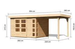 KARIBU Gartenhaus Kerko 5, Naturbelassen, Fichtenholz 19mm, 554 X 246 X 210 Cm, Flachdach, Anbau 2,4m -Kettler Verkaufs-Shop 30543 1 05.jpg