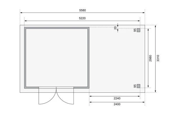 KARIBU Gartenhaus Kerko 6, Naturbelassen, Fichtenholz 19mm, 558 X 306 X 216 Cm, Flachdach, Anbau 2,4m 9 KARIBU Gartenhaus Kerko 6, Naturbelassen, Fichtenholz 19mm, 558 X 306 X 216 Cm, Flachdach, Anbau 2,4m – Bild 7