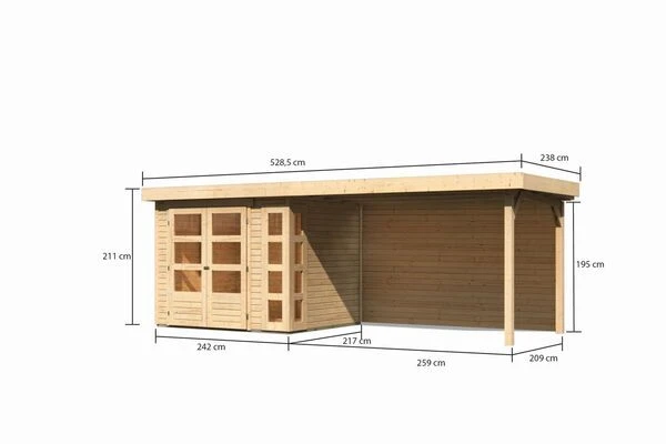 KARIBU Gartenhaus Kerko 3, Naturbelassen, Fichtenholz 19mm, 528,5 X 217 X 211 Cm, Flachdach, Anbau 2,8m Mit Rückwand 7 KARIBU Gartenhaus Kerko 3, Naturbelassen, Fichtenholz 19mm, 528,5 X 217 X 211 Cm, Flachdach, Anbau 2,8m Mit Rückwand – Bild 5