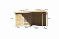 KARIBU Gartenhaus Schwandorf 3 , Naturbelassen, Fichtenholz 19mm, 467 X 217 X 218 Cm, Flachdach, Anbau 2,4m Mit Rückwand -Kettler Verkaufs-Shop 30549 1 05.jpg