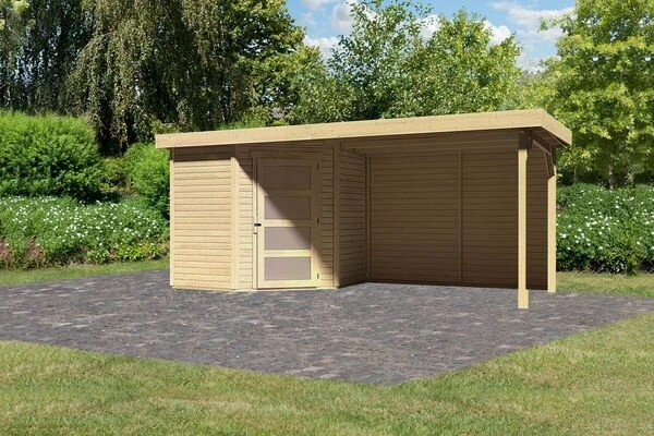 KARIBU Gartenhaus Schwandorf 3, Naturbelassen, Fichtenholz 19mm, 504,5 X 217 X 218 Cm, Flachdach, Anbau 2,8m Mit Rückwand 3 KARIBU Gartenhaus Schwandorf 3, Naturbelassen, Fichtenholz 19mm, 504,5 X 217 X 218 Cm, Flachdach, Anbau 2,8m Mit Rückwand