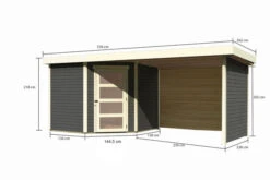 KARIBU Gartenhaus Schwandorf5 , Naturbelassen, Fichtenholz 19mm, 530 X 246 X 218 Cm, Flachdach, Anbau 2,8m Mit Rück- Und Seitenwand -Kettler Verkaufs-Shop 30552 05.jpg
