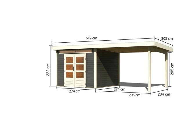 KARIBU Gartenhaus Kandern 6, Terragrau, Fichtenholz 28mm, 612 X 274 X 222 Cm, Pultdach, Anbau 3,2m 7 KARIBU Gartenhaus Kandern 6, Terragrau, Fichtenholz 28mm, 612 X 274 X 222 Cm, Pultdach, Anbau 3,2m – Bild 5