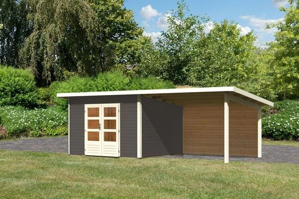 KARIBU Gartenhaus Northeim 3, Terragrau, Fichtenholz 40mm, 664 X 309 X 229 Cm, Pultdach, Anbau 3m Mit Rückwand 3 KARIBU Gartenhaus Northeim 3, Terragrau, Fichtenholz 40mm, 664 X 309 X 229 Cm, Pultdach, Anbau 3m Mit Rückwand