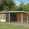 KARIBU Gartenhaus Northeim 5, Terragrau, Fichtenholz 40mm, 724 X 369 X 229 Cm, Pultdach, Anbau 3m Mit Rückwand