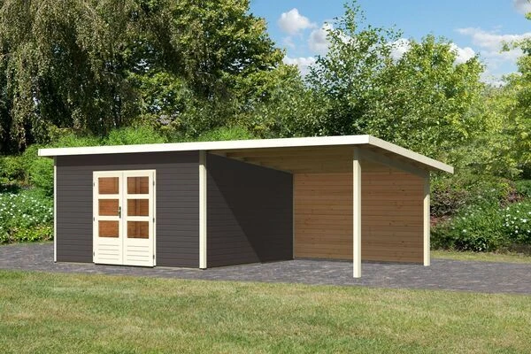KARIBU Gartenhaus Northeim 5, Terragrau, Fichtenholz 40mm, 724 X 369 X 229 Cm, Pultdach, Anbau 3m Mit Rückwand 3 KARIBU Gartenhaus Northeim 5, Terragrau, Fichtenholz 40mm, 724 X 369 X 229 Cm, Pultdach, Anbau 3m Mit Rückwand