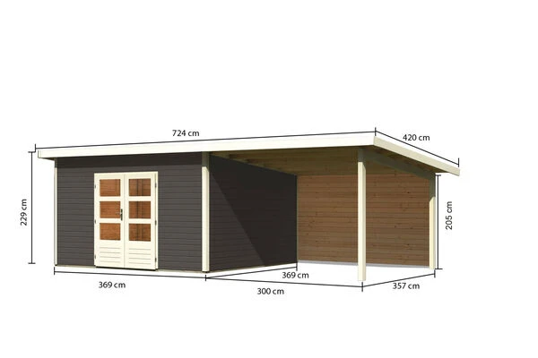 KARIBU Gartenhaus Northeim 5, Terragrau, Fichtenholz 40mm, 724 X 369 X 229 Cm, Pultdach, Anbau 3m Mit Rückwand 7 KARIBU Gartenhaus Northeim 5, Terragrau, Fichtenholz 40mm, 724 X 369 X 229 Cm, Pultdach, Anbau 3m Mit Rückwand – Bild 5