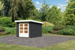 KARIBU Gartenhaus Bastrup 4, Anthrazit, Fichtenholz 28mm, 237 X 297 X 222 Cm, Pultdach, Eco Doppelflügeltür