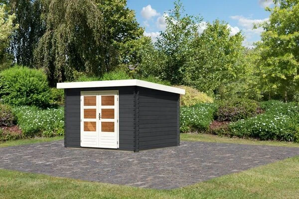 KARIBU Gartenhaus Bastrup 5, Anthrazit, Fichtenholz 28mm, 297 X 297 X 222 Cm, Pultdach, Eco Doppelflügeltür 3 KARIBU Gartenhaus Bastrup 5, Anthrazit, Fichtenholz 28mm, 297 X 297 X 222 Cm, Pultdach, Eco Doppelflügeltür