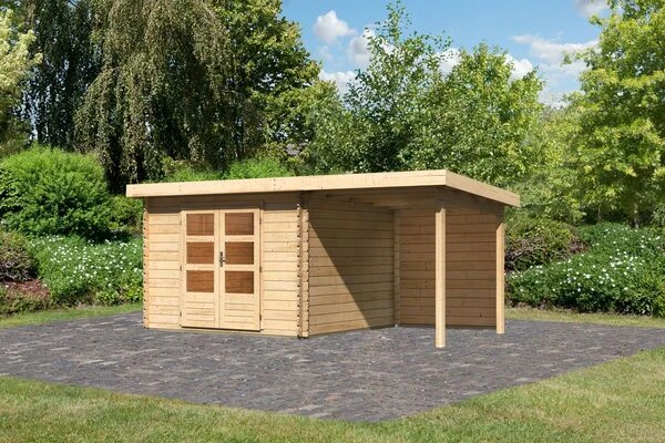 KARIBU Gartenhaus Bastrup5 , Naturbelassen, Fichtenholz 28mm, 514,5 X 297 X 222 Cm, Pultdach, Anbau 2m Mit Rückwand 3 KARIBU Gartenhaus Bastrup5 , Naturbelassen, Fichtenholz 28mm, 514,5 X 297 X 222 Cm, Pultdach, Anbau 2m Mit Rückwand