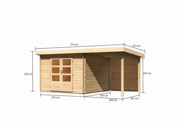 KARIBU Gartenhaus Bastrup5 , Naturbelassen, Fichtenholz 28mm, 514,5 X 297 X 222 Cm, Pultdach, Anbau 2m Mit Rückwand 7 KARIBU Gartenhaus Bastrup5 , Naturbelassen, Fichtenholz 28mm, 514,5 X 297 X 222 Cm, Pultdach, Anbau 2m Mit Rückwand – Bild 5