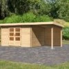 KARIBU Gartenhaus Bastrup7 , Naturbelassen, Fichtenholz 28mm, 574,5 X 297 X 222 Cm, Pultdach, Anbau 2m Mit Rückwand