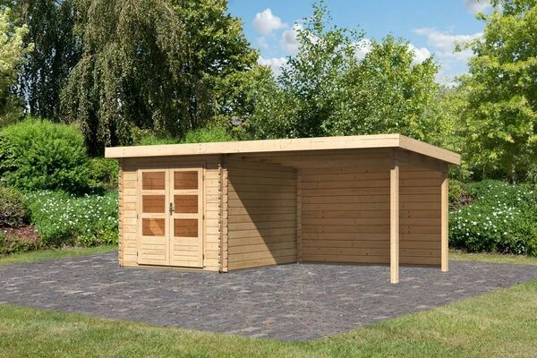 KARIBU Gartenhaus Bastrup4 , Naturbelassen, Fichtenholz 28mm, 554,5 X 297 X 222 Cm, Pultdach, Anbau 3m Mit Rückwand 3 KARIBU Gartenhaus Bastrup4 , Naturbelassen, Fichtenholz 28mm, 554,5 X 297 X 222 Cm, Pultdach, Anbau 3m Mit Rückwand