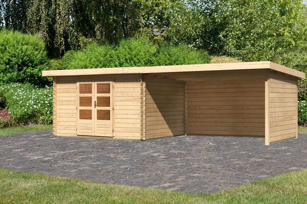 KARIBU Gartenhaus Bastrup 7, Naturbelassen, Fichtenholz 28mm, 774,5 X 297 X 222 Cm, Pultdach, Anbau 4m Mit Rück- Und Seitenwand 4 KARIBU Gartenhaus Bastrup 7, Naturbelassen, Fichtenholz 28mm, 774,5 X 297 X 222 Cm, Pultdach, Anbau 4m Mit Rück- Und Seitenwand – Bild 2