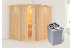KARIBU Siirin Sauna , Naturbelassen, Fichte, 210x184x202 Cm, Eckeinstieg, Energiespartür U. Kranz,Ofen 4,5 KW Integr. Str. -Kettler Verkaufs-Shop 30684 1 02.jpg