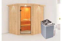 KARIBU Siirin Sauna , Naturbelassen, Fichte, 210x184x202 Cm, Eckeinstieg, Bronzierte Tür U. Kranz, Ofen 4,5 KW Integr. Str. -Kettler Verkaufs-Shop 30686 1 02.jpg