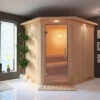 KARIBU Siirin Sauna , Naturbelassen, Fichte, 210x184x202 Cm, Eckeinstieg, Klarglastür U. Kranz, Ofen 4,5 KW Integr. Str. -Kettler Verkaufs-Shop 30690 1 01.jpg