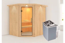 KARIBU Siirin Sauna , Naturbelassen, Fichte, 210x184x202 Cm, Eckeinstieg, Klarglastür U. Kranz, Ofen 4,5 KW Integr. Str. -Kettler Verkaufs-Shop 30690 1 02.jpg