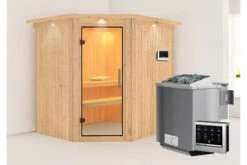 KARIBU Siirin Sauna , Naturbelassen, Fichte, 210x184x202 Cm, Eckeinstieg, Klarglastür U. Kranz, Ofen 4,5 KW Bio Ext. Strg. -Kettler Verkaufs-Shop 30690 3 02.jpg