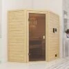 KARIBU Svea Sauna , Naturbelassen, Fichte, 224x160x202 Cm, BronzierteTür U. Kranz, Ofen 4,5 KW Ext. Strg. Easy