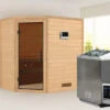 KARIBU Svea Sauna , Naturbelassen, Fichte, 196x146x198 Cm, Graphitfarbene Tür, Ofen 4,5 KW Bio Ext. Strg.