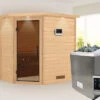 KARIBU Svea Sauna , Naturbelassen, Fichte, 224x160x202 Cm, Graphitfarbene Tür U.Kranz, Ofen 4,5 KW Ext. Strg. Easy