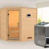 KARIBU Svea Sauna , Naturbelassen, Fichte, 196x146x198 Cm, Klarglastür, Ofen 4,5 KW Bio Ext. Strg.
