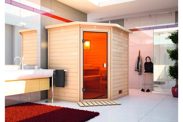 KARIBU Mia Sauna , Naturbelassen, Fichte, 224x184x202 Cm, Bronzierte Tür U. Kranz, Ofen 4,5 KW Integr. Strg. 3 KARIBU Mia Sauna , Naturbelassen, Fichte, 224x184x202 Cm, Bronzierte Tür U. Kranz, Ofen 4,5 KW Integr. Strg.