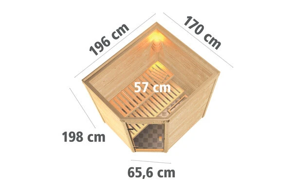 KARIBU Mia Sauna , Naturbelassen, Fichte, 196x170x198 Cm, Graphitfarbene Tür, Ofen 4,5 KW Bio Ext. Strg. Easy 7 KARIBU Mia Sauna , Naturbelassen, Fichte, 196x170x198 Cm, Graphitfarbene Tür, Ofen 4,5 KW Bio Ext. Strg. Easy – Bild 5
