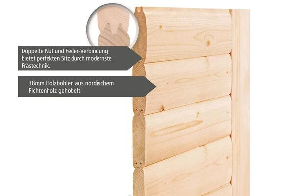 KARIBU Mia Sauna , Naturbelassen, Fichte, 224x184x202 Cm, Klarglastür U. Kranz, Ofen 4,5 KW Bio Ext. Strg. Easy 6 KARIBU Mia Sauna , Naturbelassen, Fichte, 224x184x202 Cm, Klarglastür U. Kranz, Ofen 4,5 KW Bio Ext. Strg. Easy – Bild 4