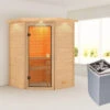 KARIBU Antonia Sauna , Naturbelassen, Fichte, 173x159x191 Cm, Kranz SET, Ofen 4,5 KW Integr. Strg.
