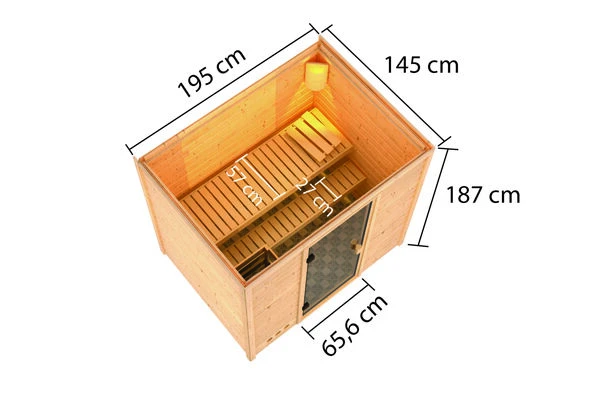KARIBU Selena Sauna , Naturbelassen, Fichte, 195x145x187 Cm,SETOfen 4,5 KW Ext. Strg. Easy 7 KARIBU Selena Sauna , Naturbelassen, Fichte, 195x145x187 Cm,SETOfen 4,5 KW Ext. Strg. Easy – Bild 5