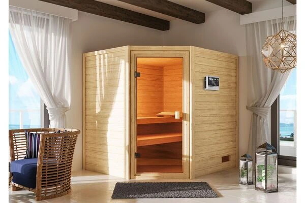 KARIBU Elea Sauna , Naturbelassen, Fichte, 195x169x187 Cm,SETOfen 4,5 KW Bio Ext. Strg. Easy 3 KARIBU Elea Sauna , Naturbelassen, Fichte, 195x169x187 Cm,SETOfen 4,5 KW Bio Ext. Strg. Easy
