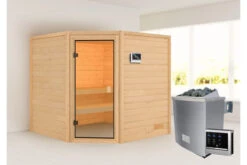 KARIBU Tilda Sauna , Naturbelassen, Fichte, 195x195x187 Cm,SETOfen 4,5 KW Ext. Strg. Easy