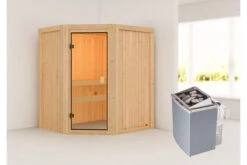 KARIBU Faurin Sauna , Naturbelassen, Fichte, 170x151x198 Cm,SETOfen 4,5 KW Integr. Strg.