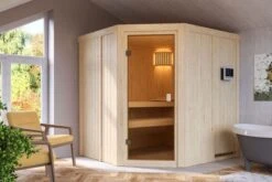 KARIBU Bodo Sauna , Naturbelassen, Fichte, 196x178x198 Cm,SETOfen 4,5 KW Ext. Strg. Easy