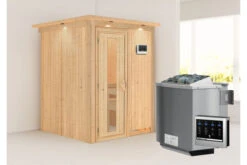 KARIBU Norin Sauna, Naturbelassen, Fichte, 165 X 165 X 202 Cm, Fronteinstieg, Energiespartür Und Kranz SET Mit Ofen 4,5 KW Bio Ext. Strg. -Kettler Verkaufs-Shop 30907 6 02.jpg